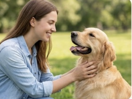 Pet parent meeting a matched sitter and their dog